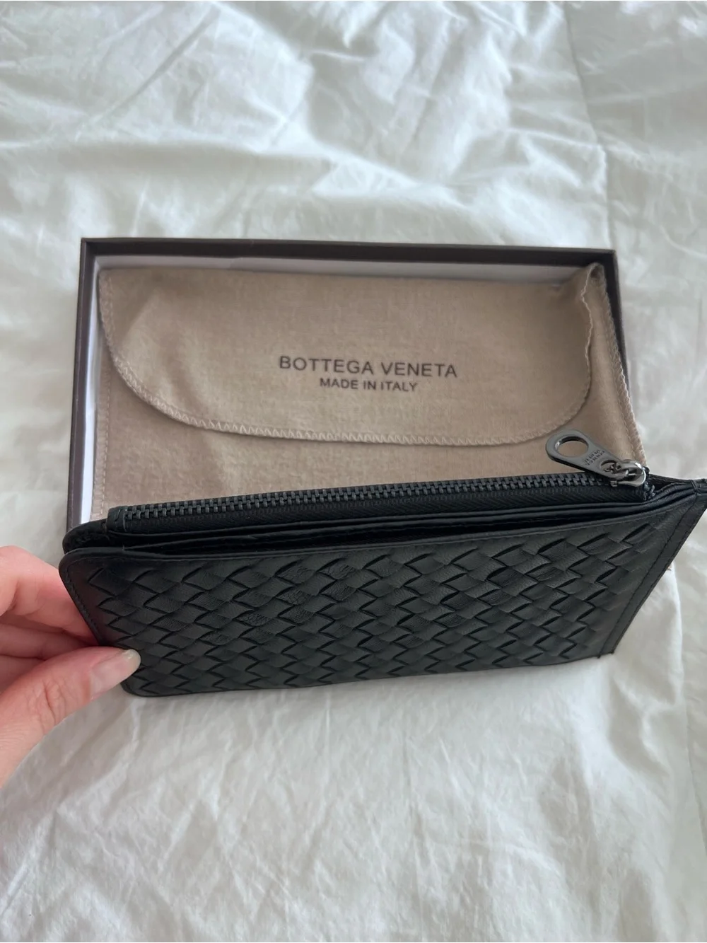 Bottega Veneta Black Intrecciato Leather Zip Pouch